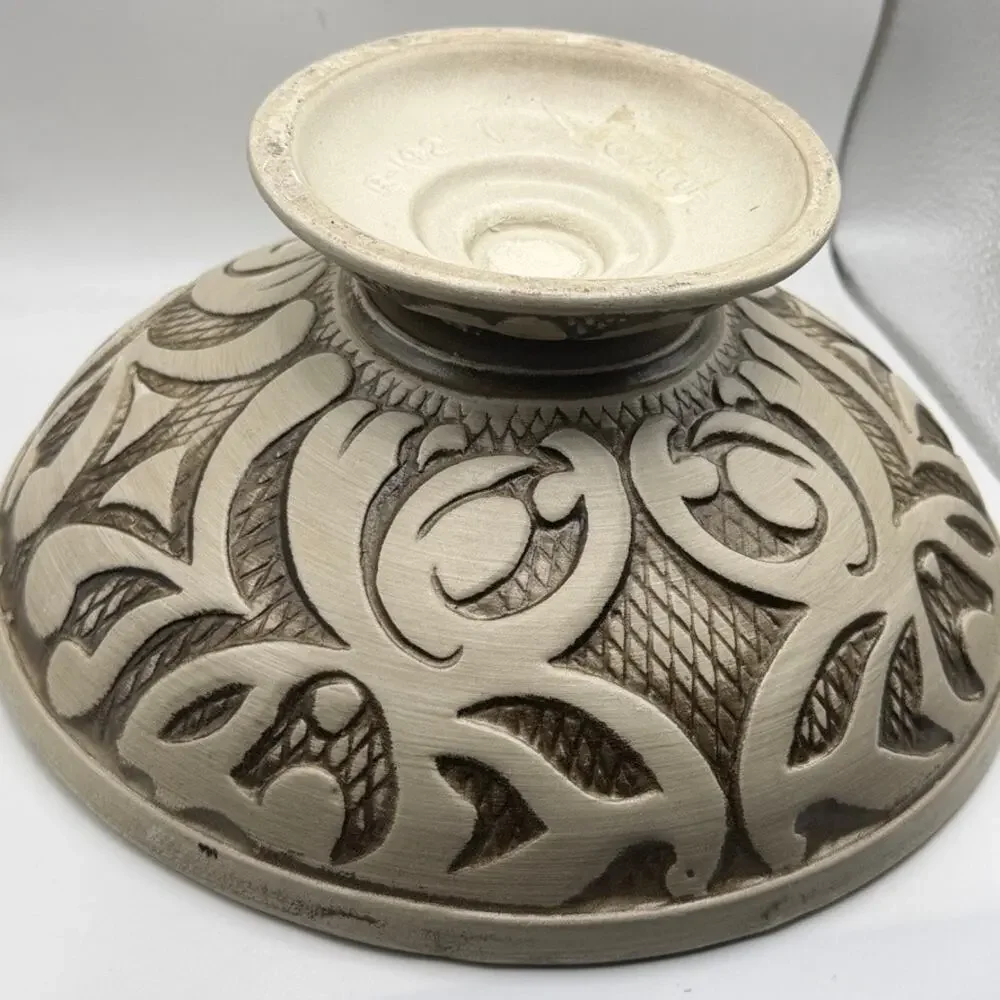 California Art Pottery Pedestal Bowl R-192 USA Drip Glaze Textured Vintage MCM